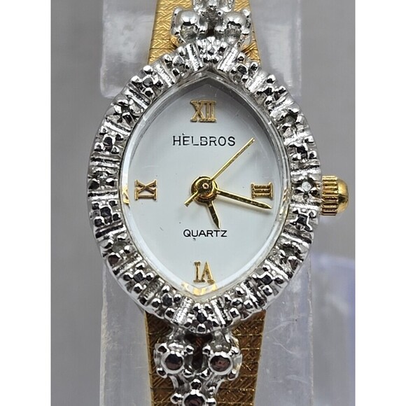 Vintage Helbros HE2380 Womens Dress Watch New Battery Diamond Accent Gold Tone main image 5